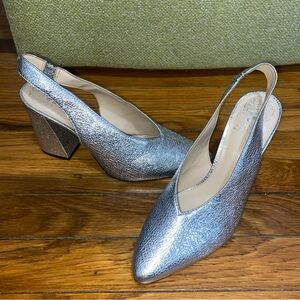 Vince Camuto Tashinta Slingback Heels Silver Metallic Leather Anthropologie 8